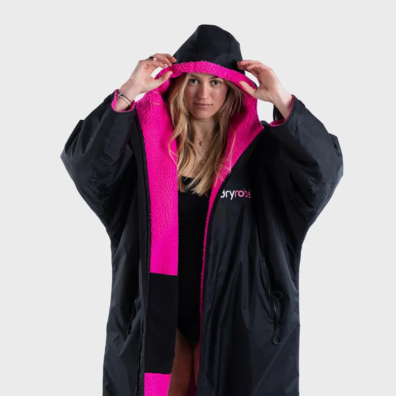 Dryrobe Advance Long Sleeve Change Robe in Black/Pink-2