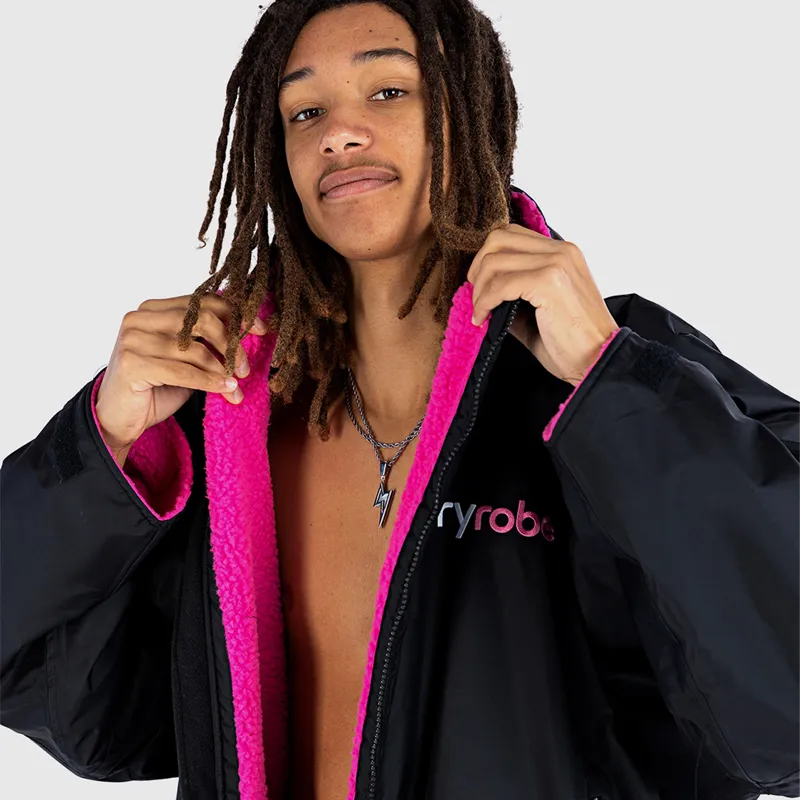 Dryrobe Advance Long Sleeve Change Robe in Black/Pink-3