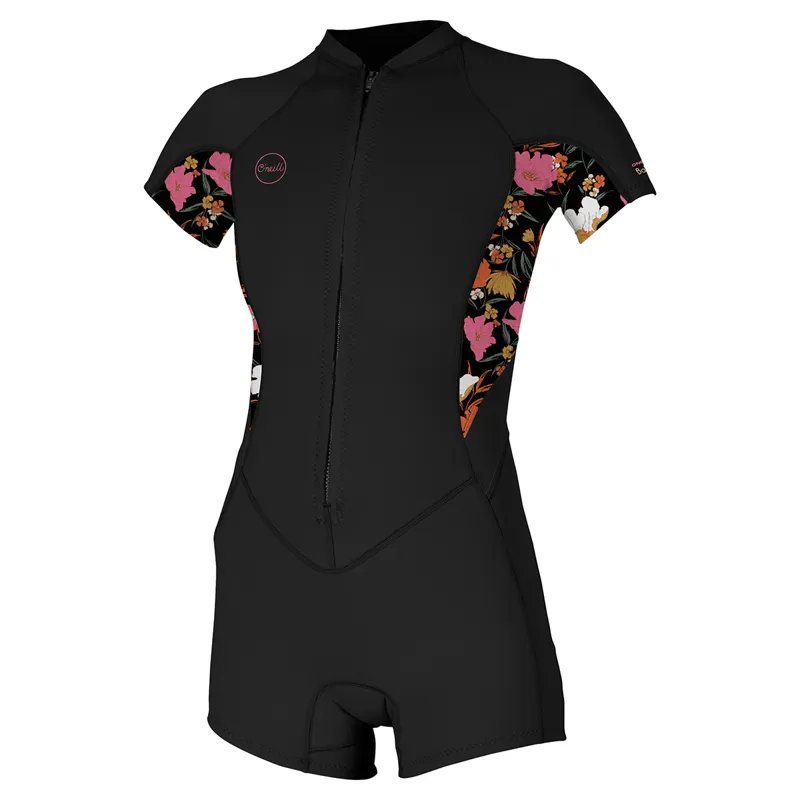 O Neill Womens Bahia 2-1mm Front Zip Shorty Wetsuit in Black-Blue Mchen