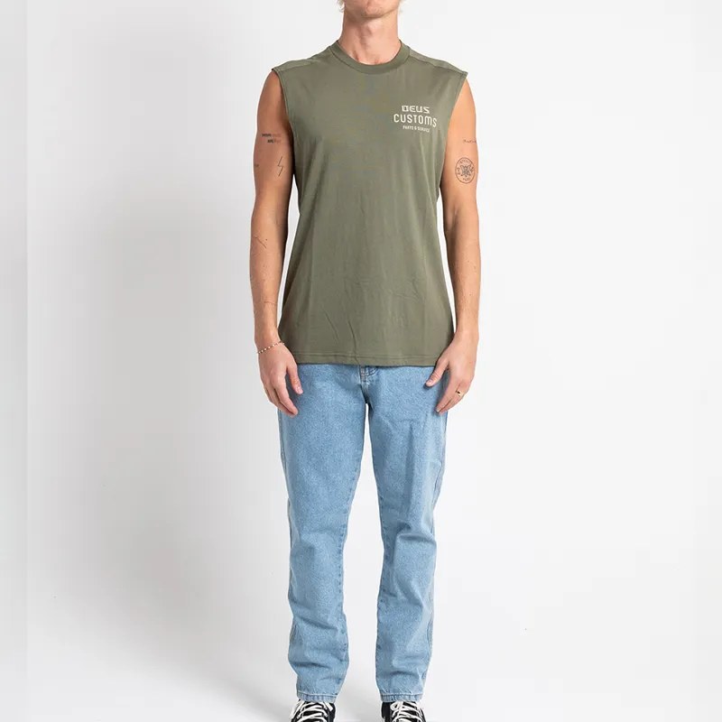 Deus Ex Machina Chrome Muscle Tee in Lichen Green-4