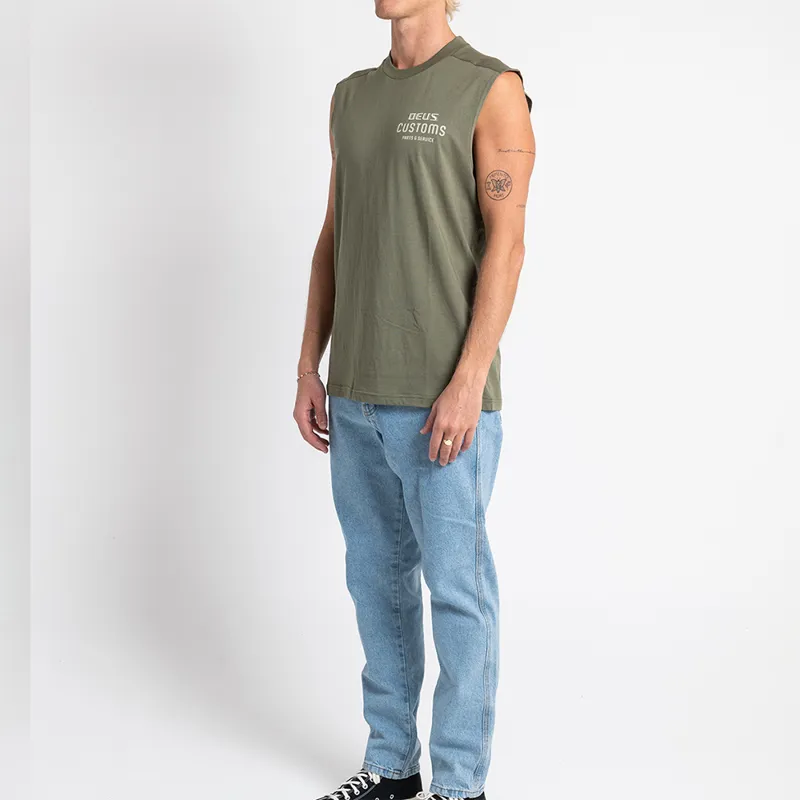 Deus Ex Machina Chrome Muscle Tee in Lichen Green-5