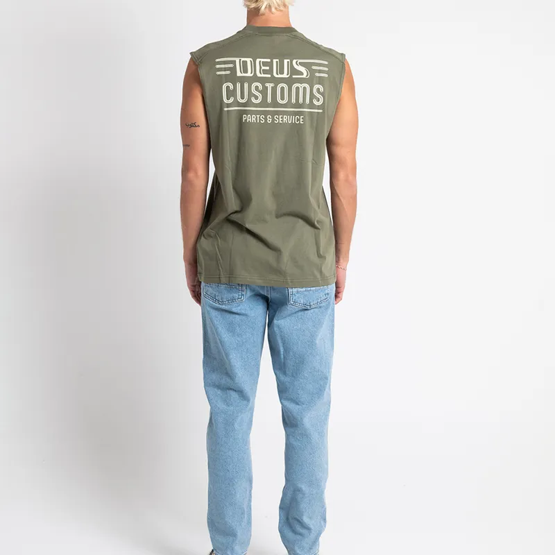 Deus Ex Machina Chrome Muscle Tee in Lichen Green-6