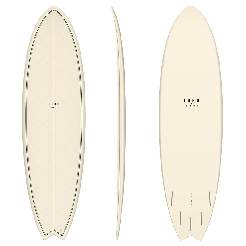Torq Mod Fish Surfboard in Cream with Fibre Pattern - Futures