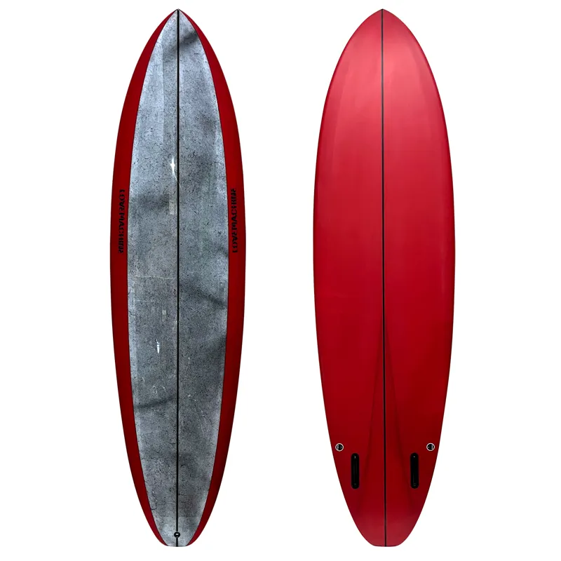 Love Machine Surfboards 6ft 9in FM Red with Grey Marble Gloss Deck - Futures