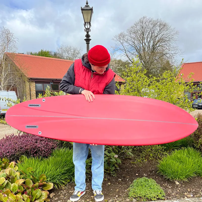 Love Machine Surfboards 6ft 9in FM Red with Grey Marble Gloss Deck - Futures-1