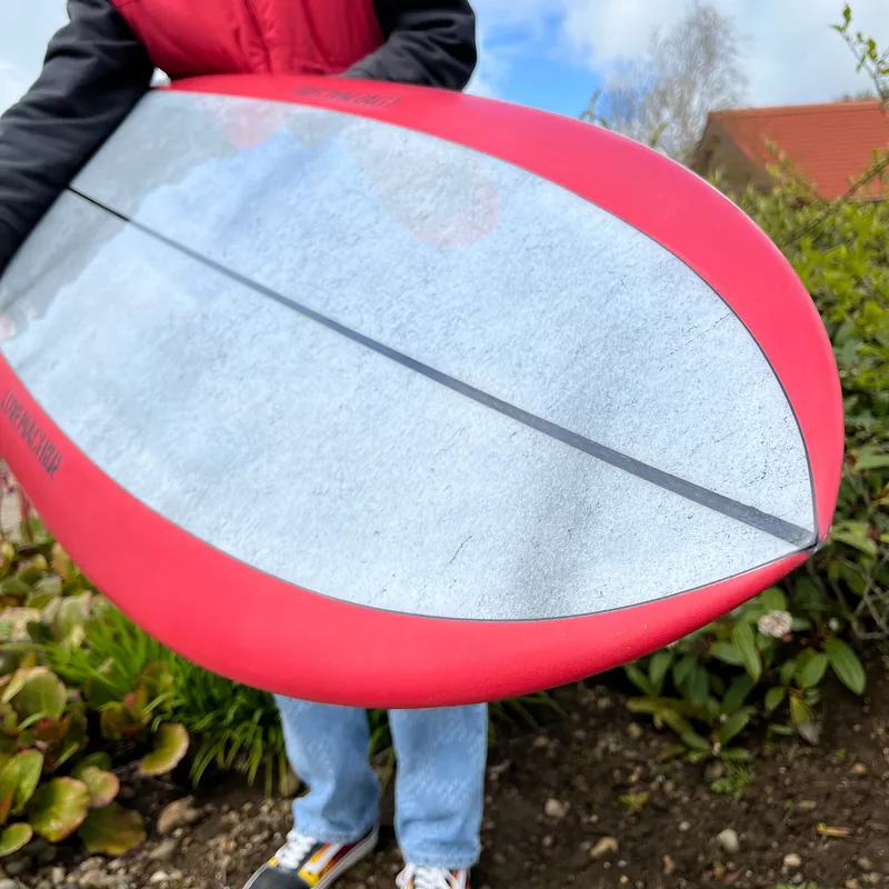 Love Machine Surfboards 6ft 9in FM Red with Grey Marble Gloss Deck - Futures-3