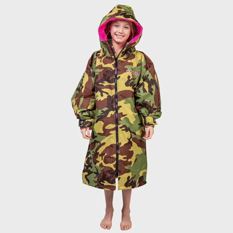 Dryrobe Advance Long Sleeve Change Robe in Camo/Pink for Ages 10-14