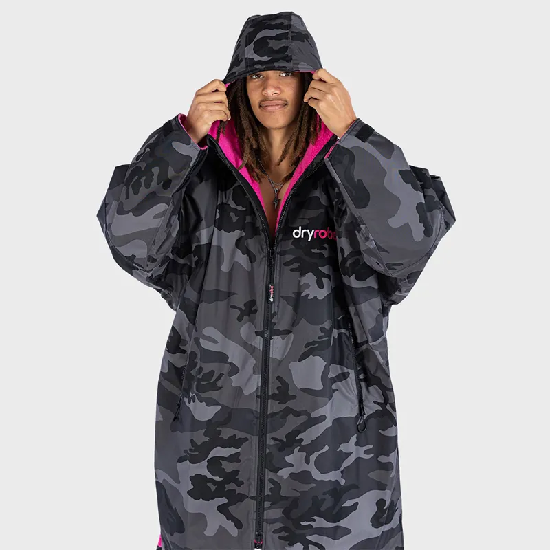Dryrobe Advance Long Sleeve Changing Robe in Black Camo-Pink-1