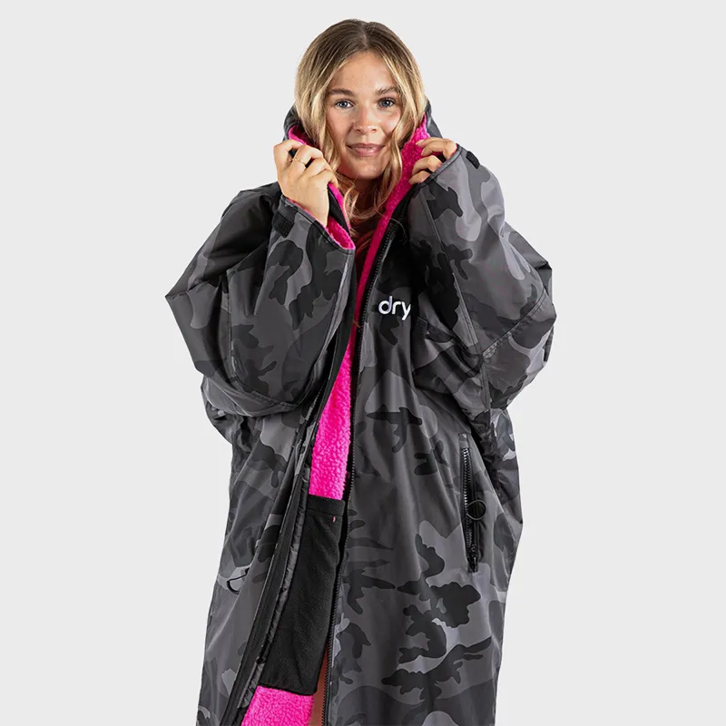 Dryrobe Advance Long Sleeve Changing Robe in Black Camo-Pink-4