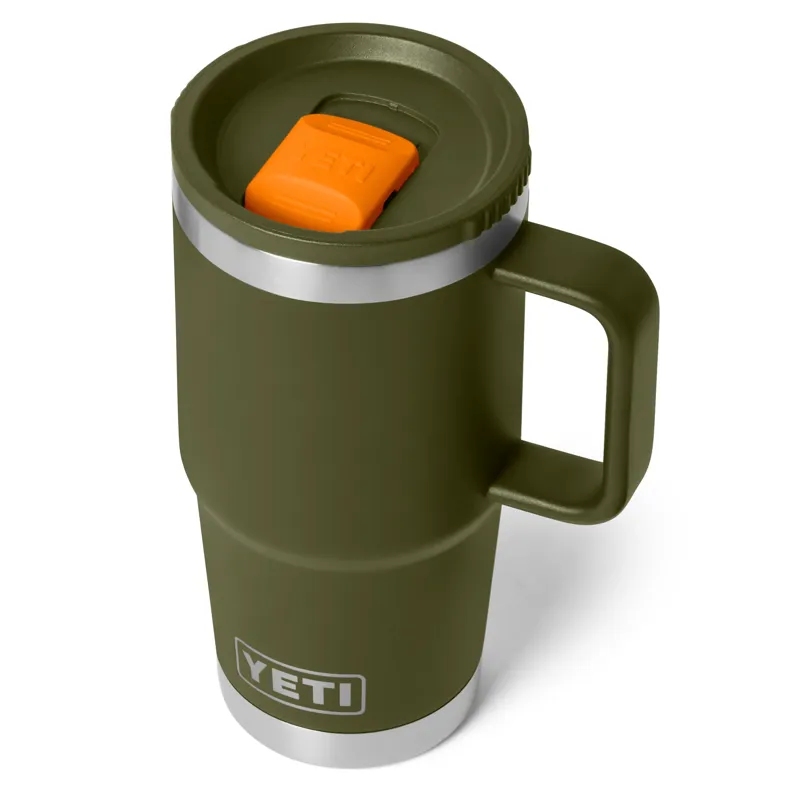 Yeti Rambler 20oz Travel Mug in Olive/King Crab Orange