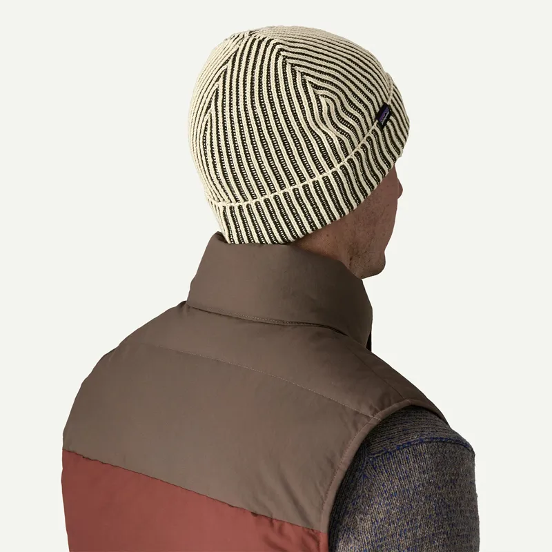 Patagonia Fisherman's Rolled Beanie in Contrast Stripe: Black-2
