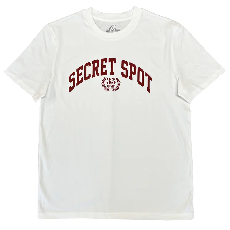 Secret Spot 35 Years Tee in White/Burgundy