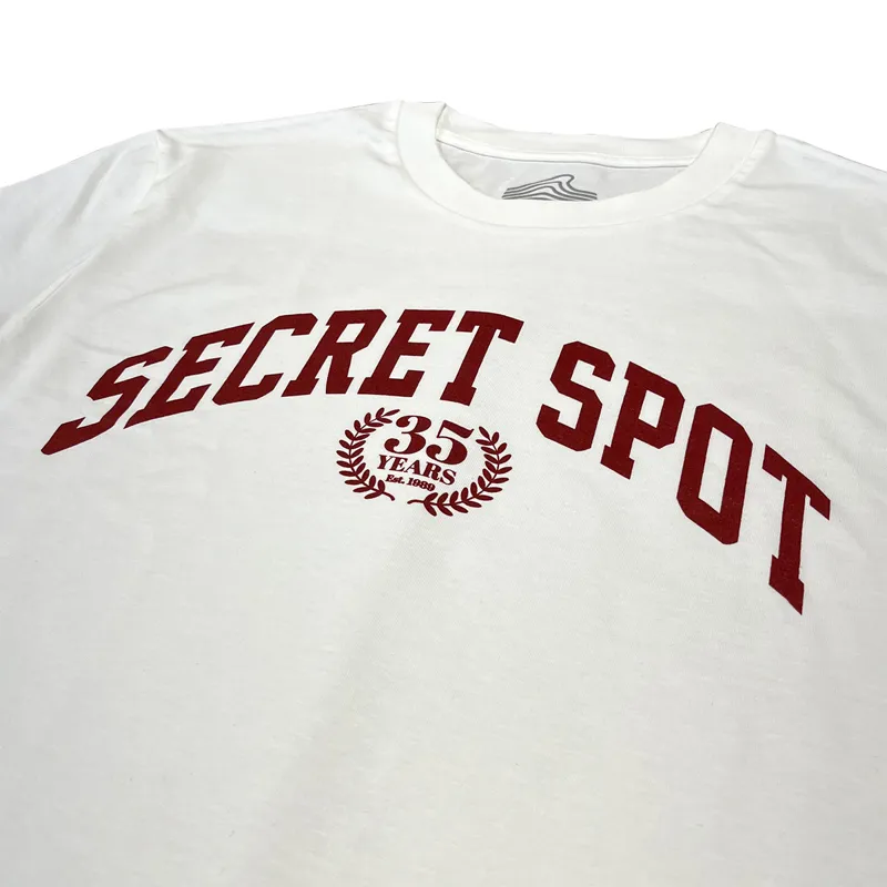 Secret Spot 35 Years Tee in White/Burgundy-1
