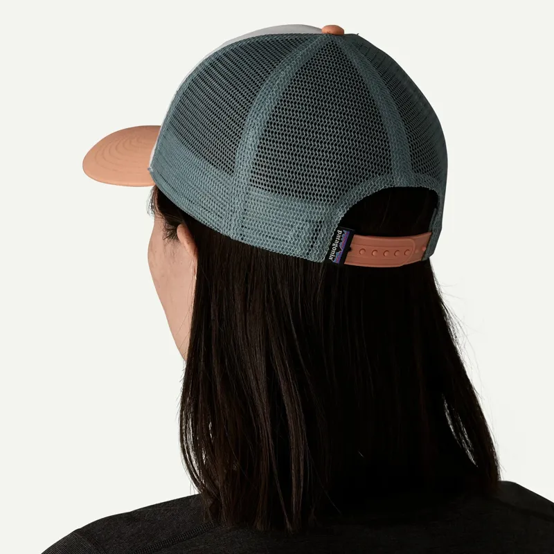 Patagonia P-6 Logo LoPro Trucker Hat in White/Peach Sherbet-2