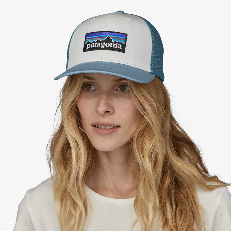 Patagonia P-6 Logo Trucker Hat in White Light Plume Grey-1