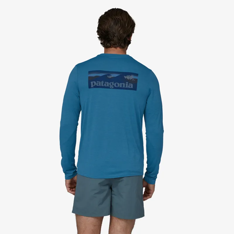 Patagonia L/S Cap Cool Daily Graphic Shirt in Waters Boardshort Logo/Wavy Blue X-dye-2