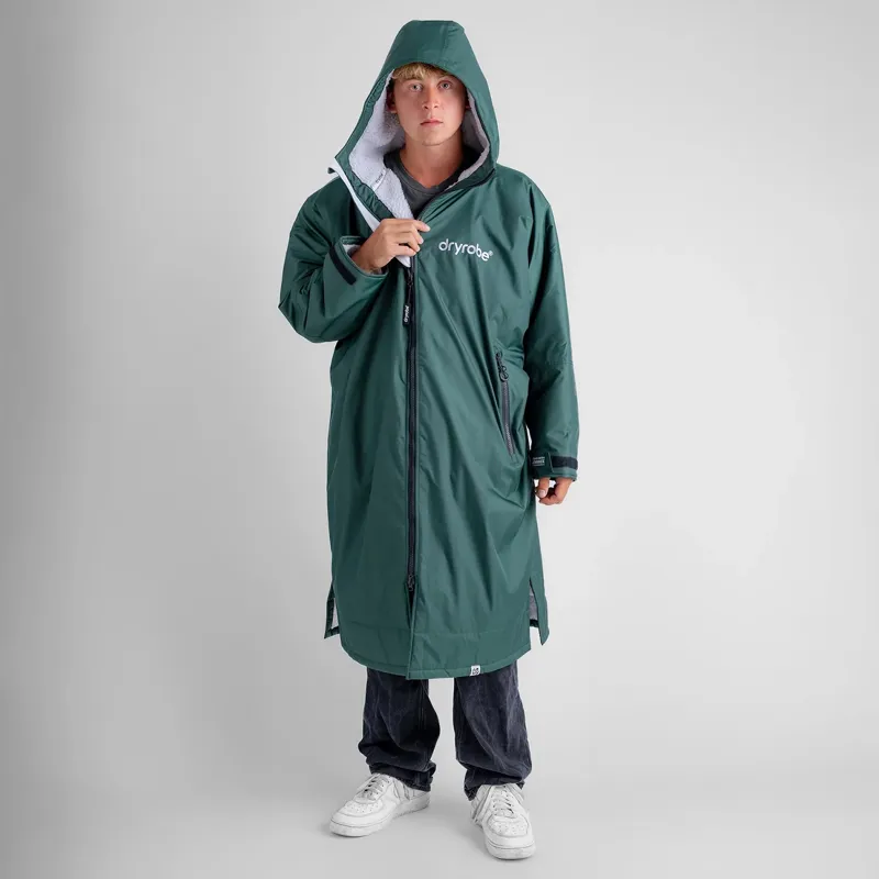 Dryrobe Advance Long Sleeve Change Robe in Dark Green/Grey-2