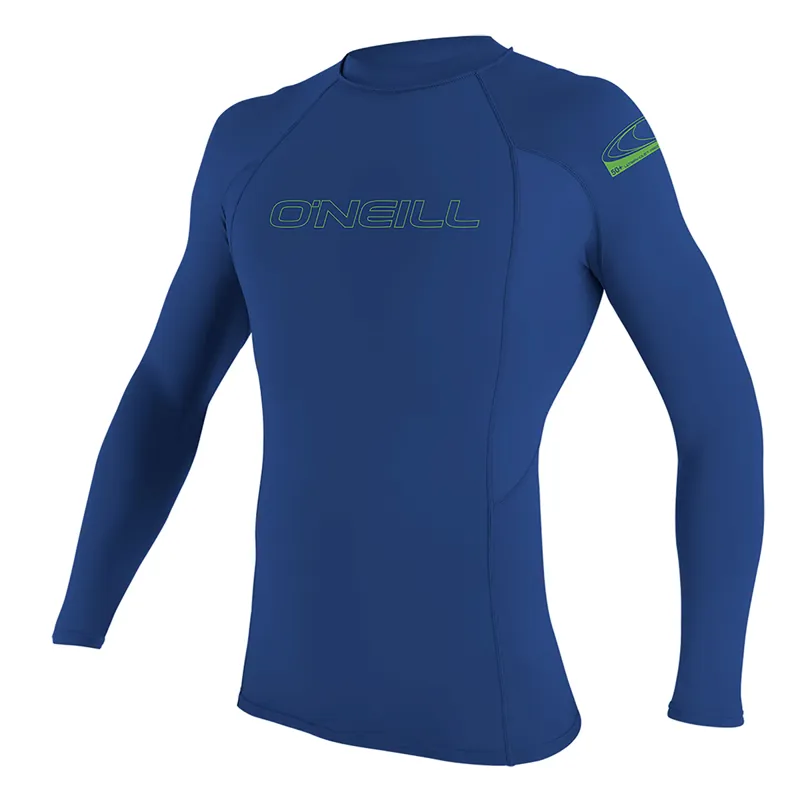 O Neill Basic Skins Youth Long Sleeve Rash Guard in Pacific