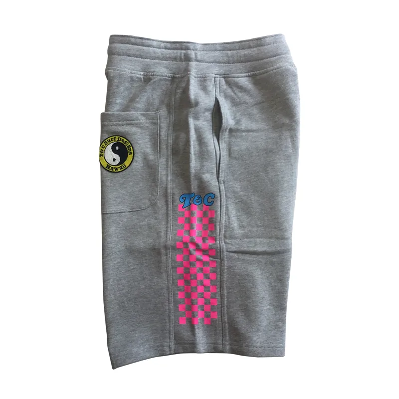 T and C Checky Sweat Short in Heather Grey-2