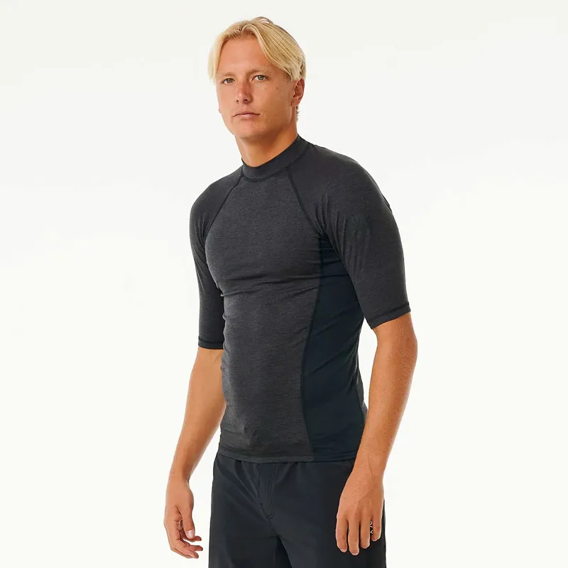 Rip Curl Dawn Patrol Perf Short Sleeve UPF Rash Vest in Black Marle