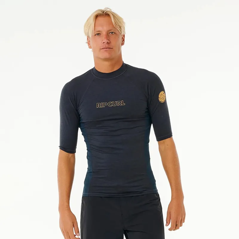 Rip Curl Dawn Patrol Perf Short Sleeve UPF Rash Vest in Navy Marle-1