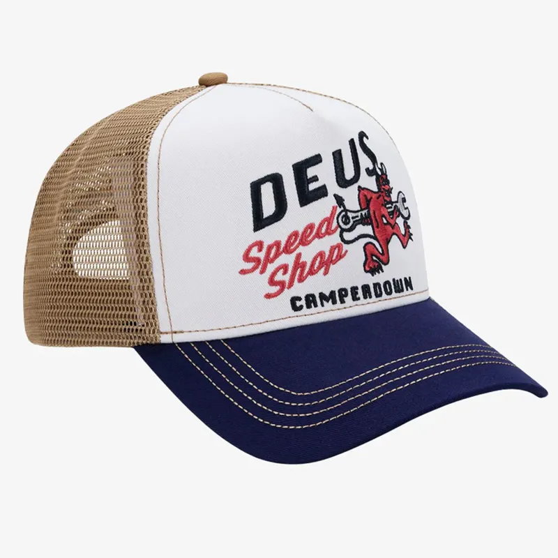 Deus Ex Machina Dogleg Trucker Cap in Dirty White