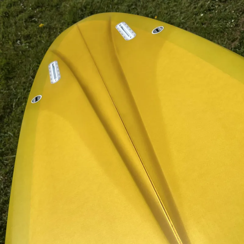 Love Machine Surfboards 6ft 9in FM in Yellow with Blue Swirl Deck - Futures-1