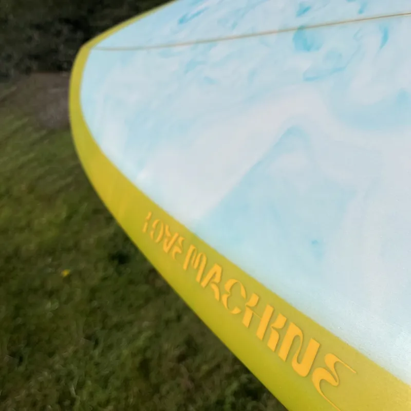 Love Machine Surfboards 6ft 9in FM in Yellow with Blue Swirl Deck - Futures-3