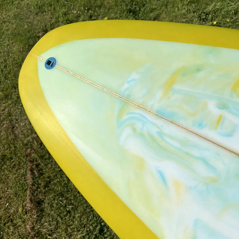 Love Machine Surfboards 6ft 9in FM in Yellow with Blue Swirl Deck - Futures-4