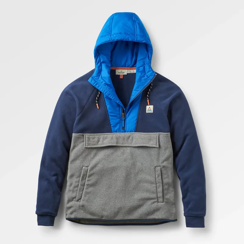 Passenger Recycled Woodland Hooded 1/2 Zip Polar Fleece in Rich Navy/Grey Marl