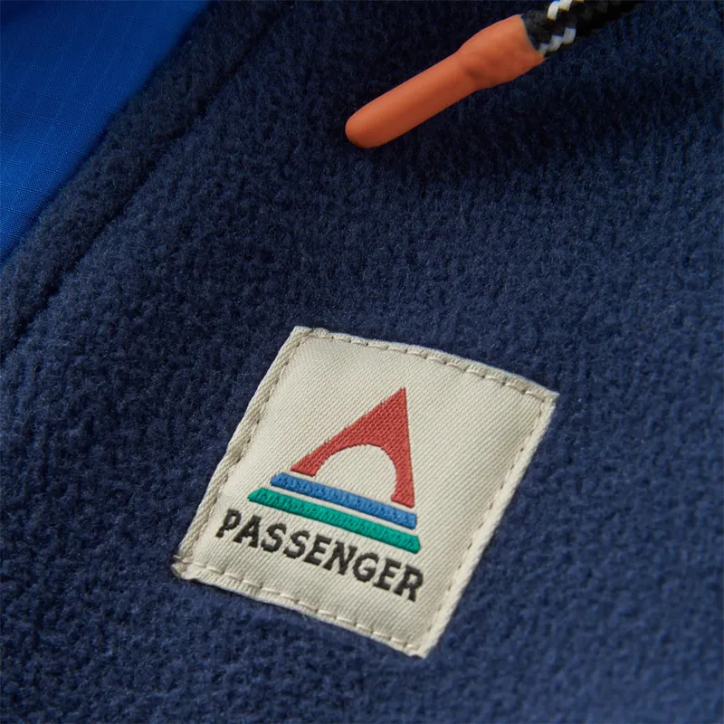 Passenger Recycled Woodland Hooded 1/2 Zip Polar Fleece in Rich Navy/Grey Marl-4