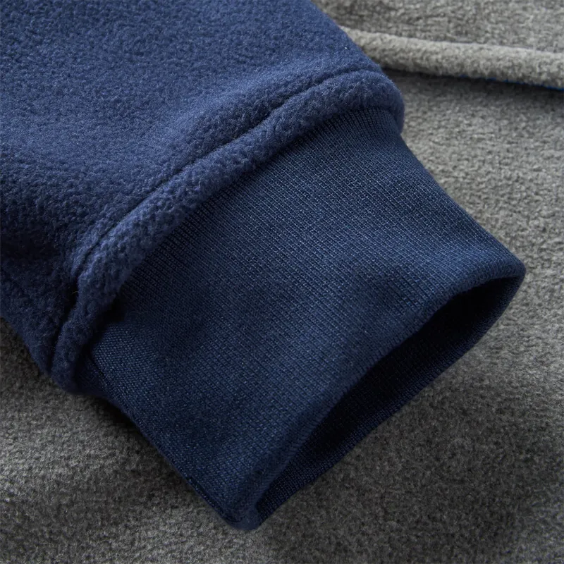 Passenger Recycled Woodland Hooded 1/2 Zip Polar Fleece in Rich Navy/Grey Marl-7