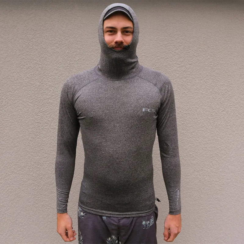 FCS Essential Hooded Long Sleeve Rash Vest in Heather Grey-1