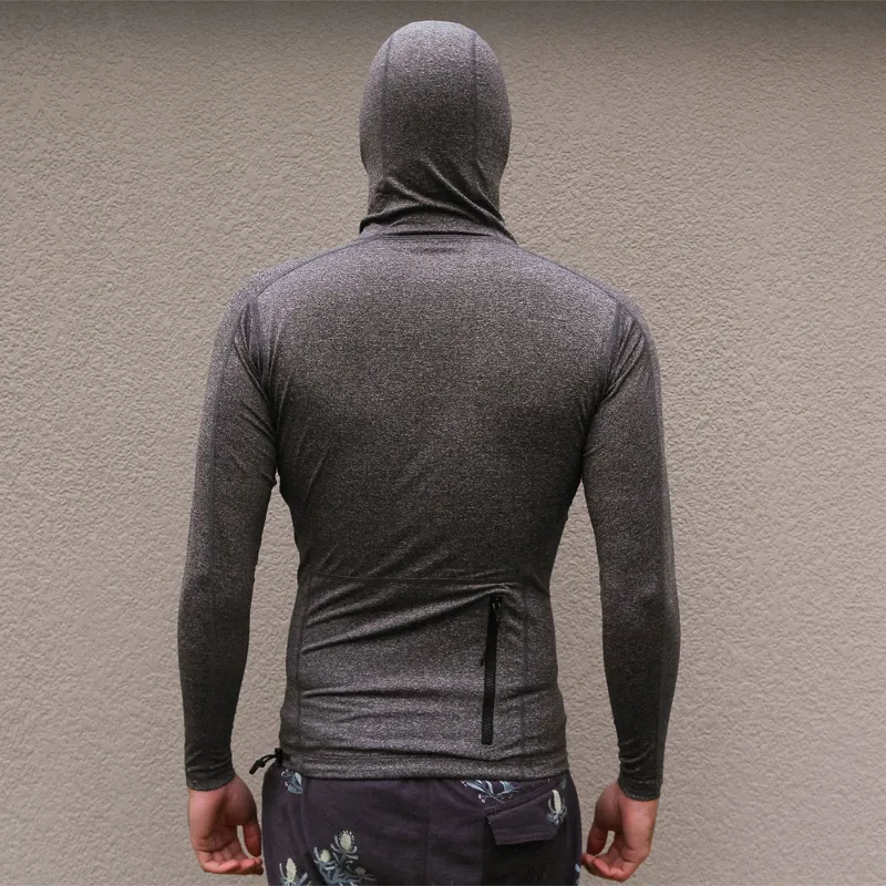 FCS Essential Hooded Long Sleeve Rash Vest in Heather Grey-2