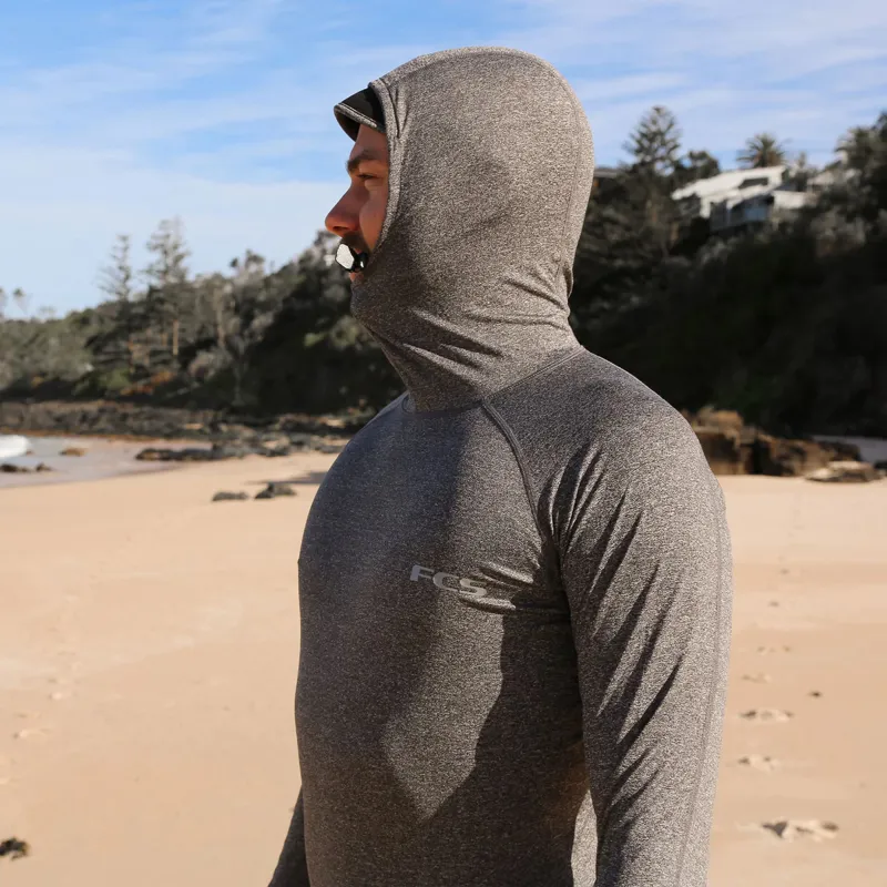 FCS Essential Hooded Long Sleeve Rash Vest in Heather Grey-4