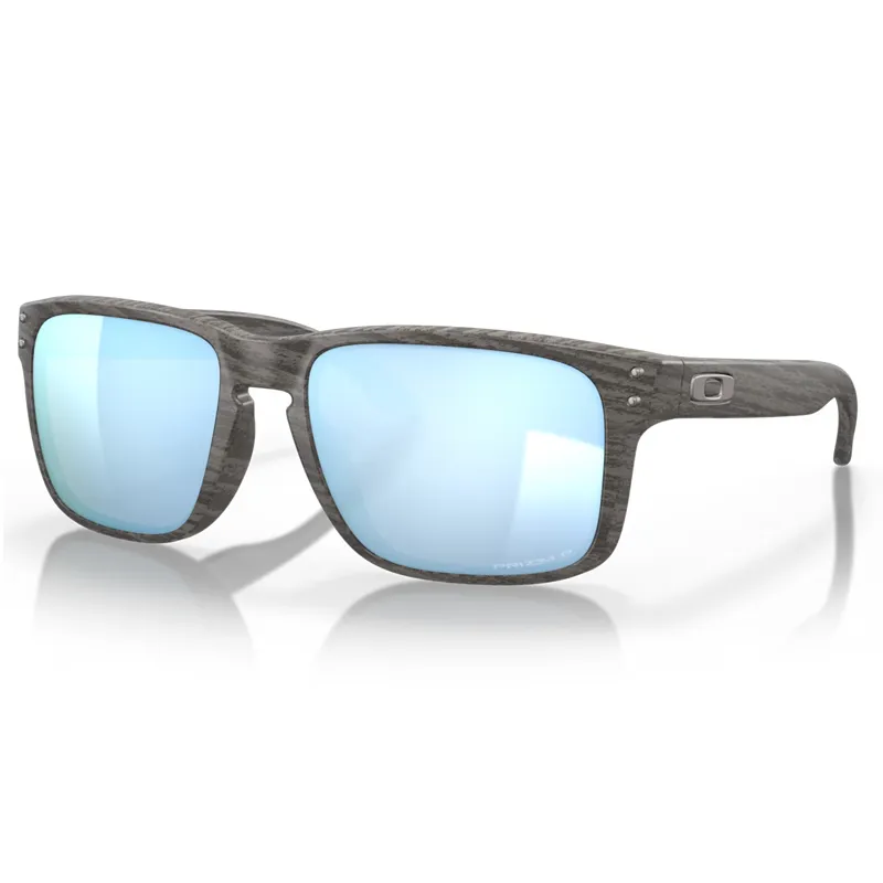 Oakley Holbrook Sunglasses with Prizm Deep Water Polarized Lenses and Woodgrain Frames