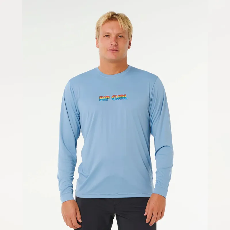 Rip Curl Icons Surflite UPF50 Long Sleeve Rash Vest in Faded Denim