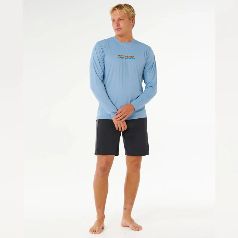 Rip Curl Icons Surflite UPF50 Long Sleeve Rash Vest in Faded Denim-2