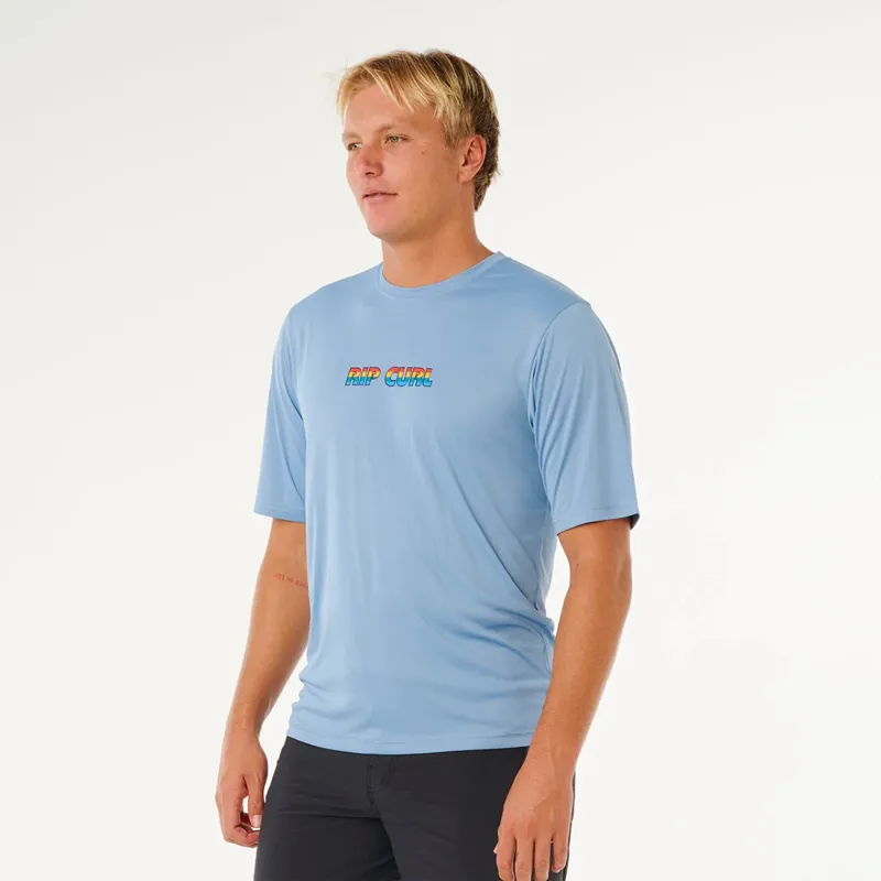 Rip Curl Icons Surflite UPF50 Short Sleeve Rash Vest in Faded Denim-2