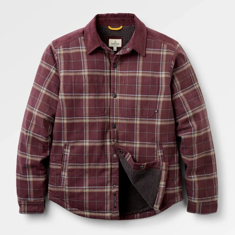 Passenger Kodiak Sherpa Lined Cord Overshirt in Brambleberry Check