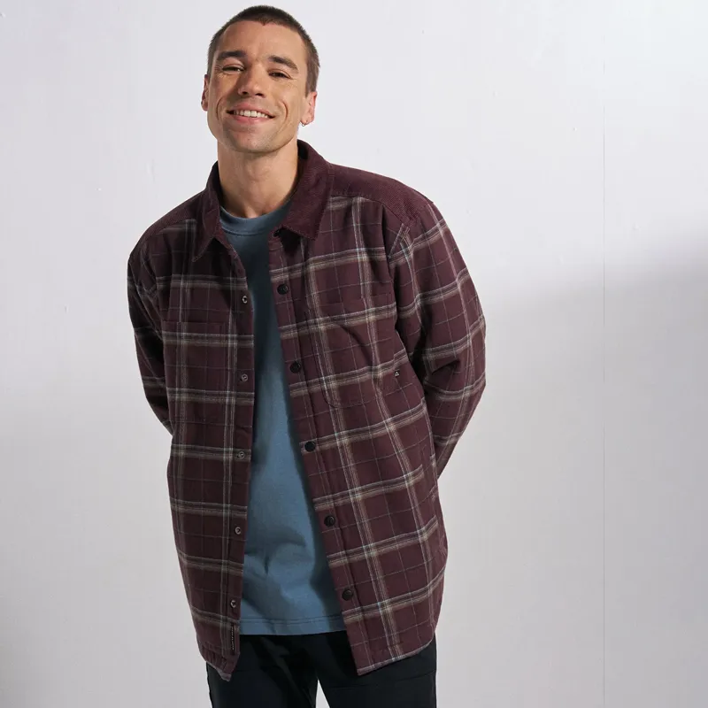 Passenger Kodiak Sherpa Lined Cord Overshirt in Brambleberry Check-2