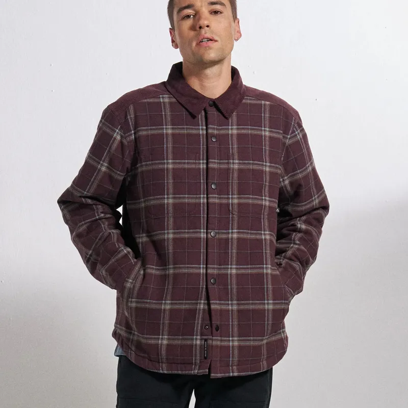Passenger Kodiak Sherpa Lined Cord Overshirt in Brambleberry Check-3