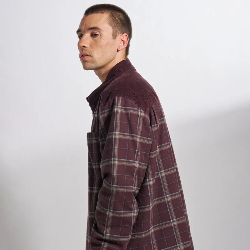 Passenger Kodiak Sherpa Lined Cord Overshirt in Brambleberry Check-4