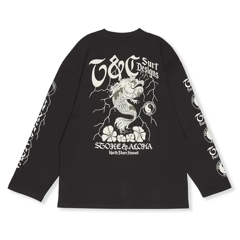 T and C Surf Designs Koi Lightning Long Sleeve Tee in Black