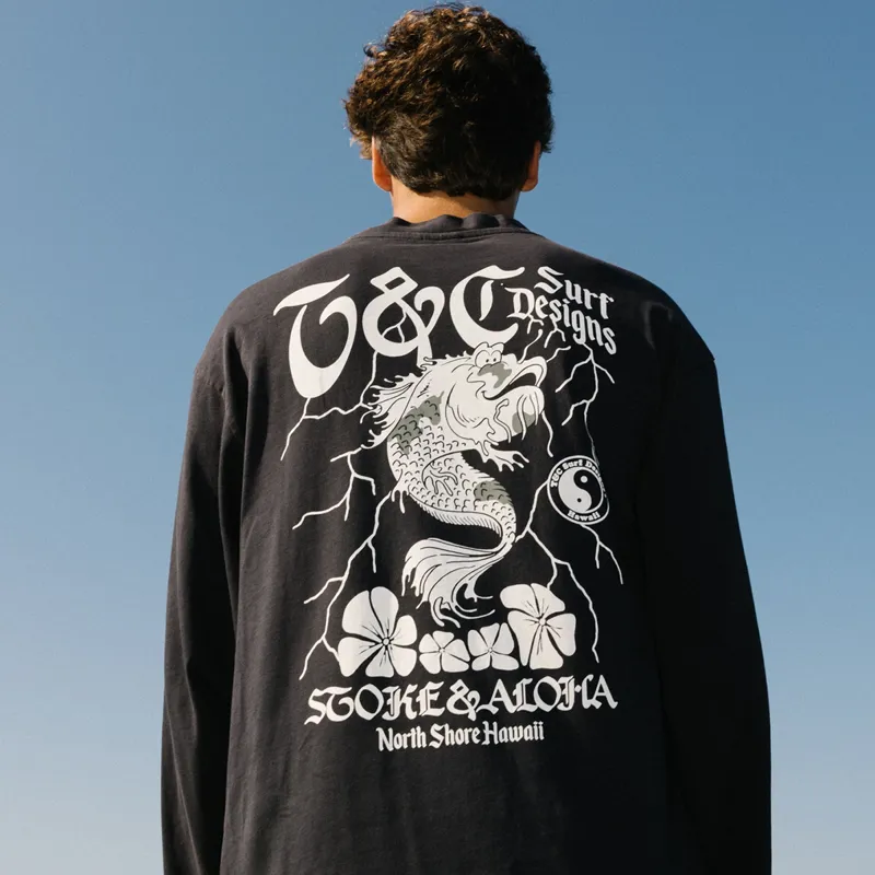 T and C Surf Designs Koi Lightning Long Sleeve Tee in Black-4