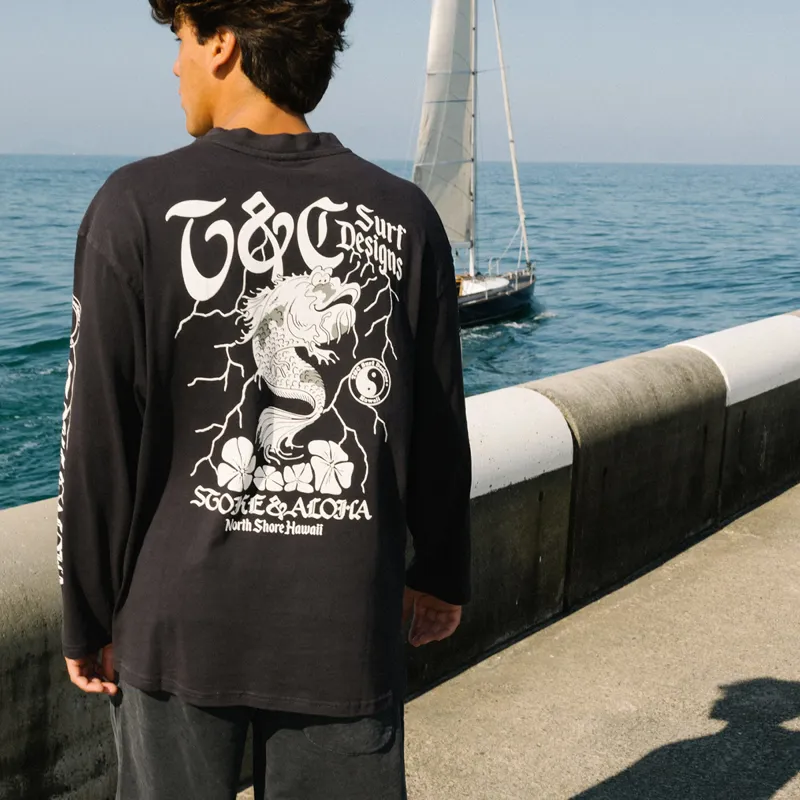 T and C Surf Designs Koi Lightning Long Sleeve Tee in Black-5