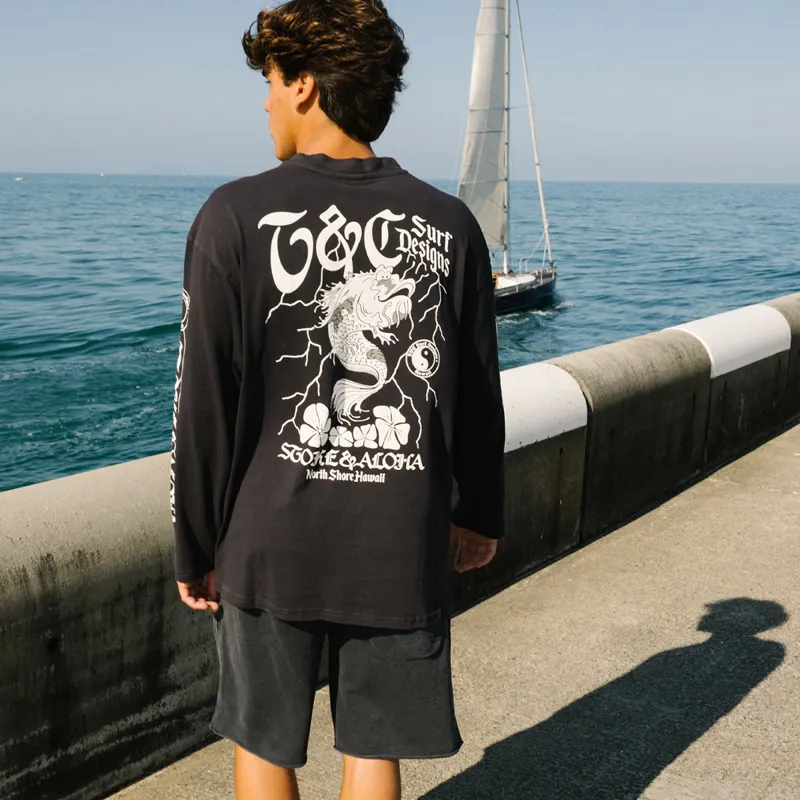 T and C Surf Designs Koi Lightning Long Sleeve Tee in Black-6
