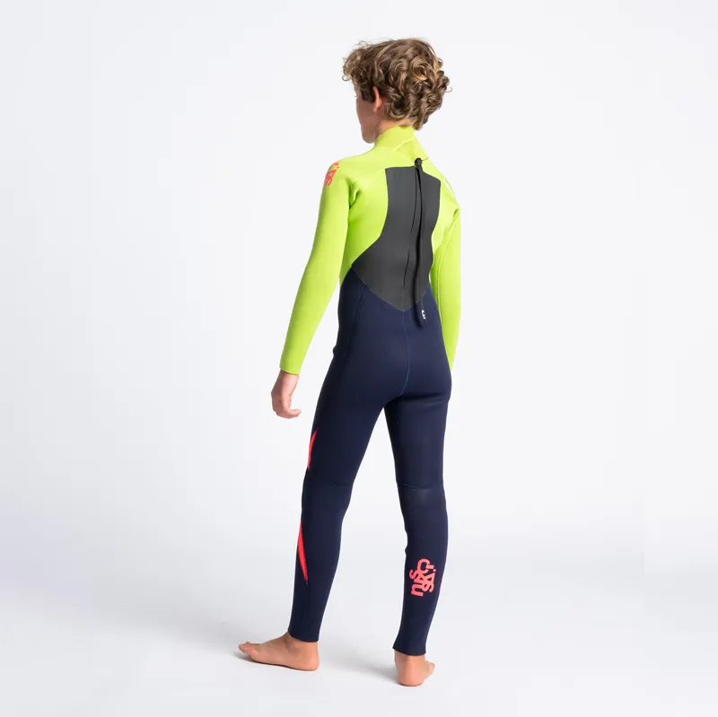 C-Skins Junior Legend 5-4mm Back Zip Wetsuit in Slate-Flash Green-Silver-2