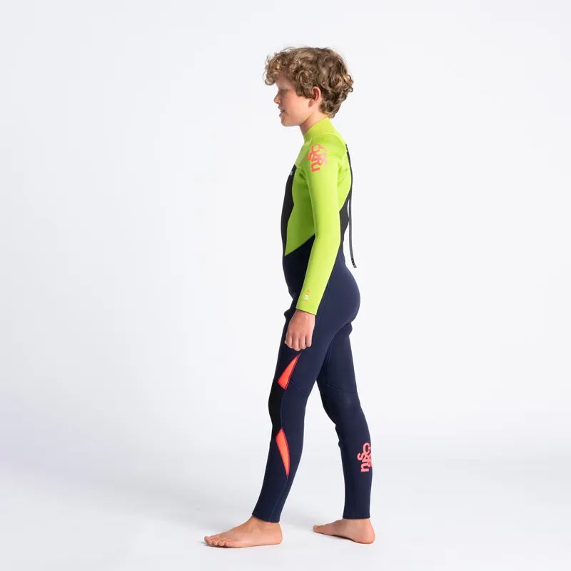 C-Skins Junior Legend 5-4mm Back Zip Wetsuit in Slate-Flash Green-Silver-4