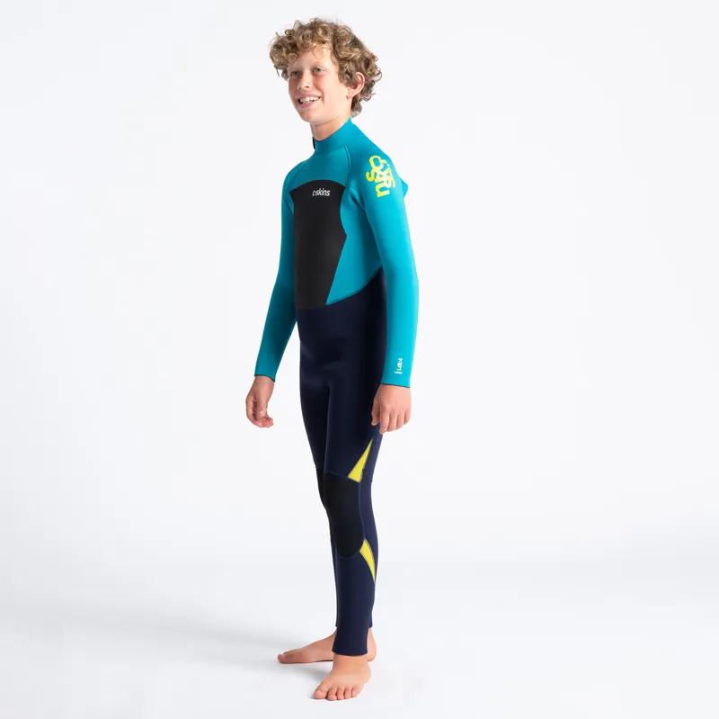 C-Skins Junior Legend 5-4mm Back Zip Wetsuit in Slate-Ocean-Yellow